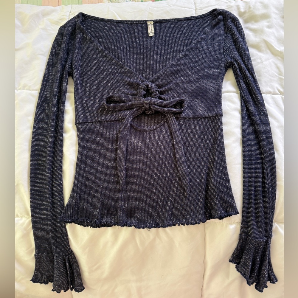 Free People Babydoll top in sparkly navy